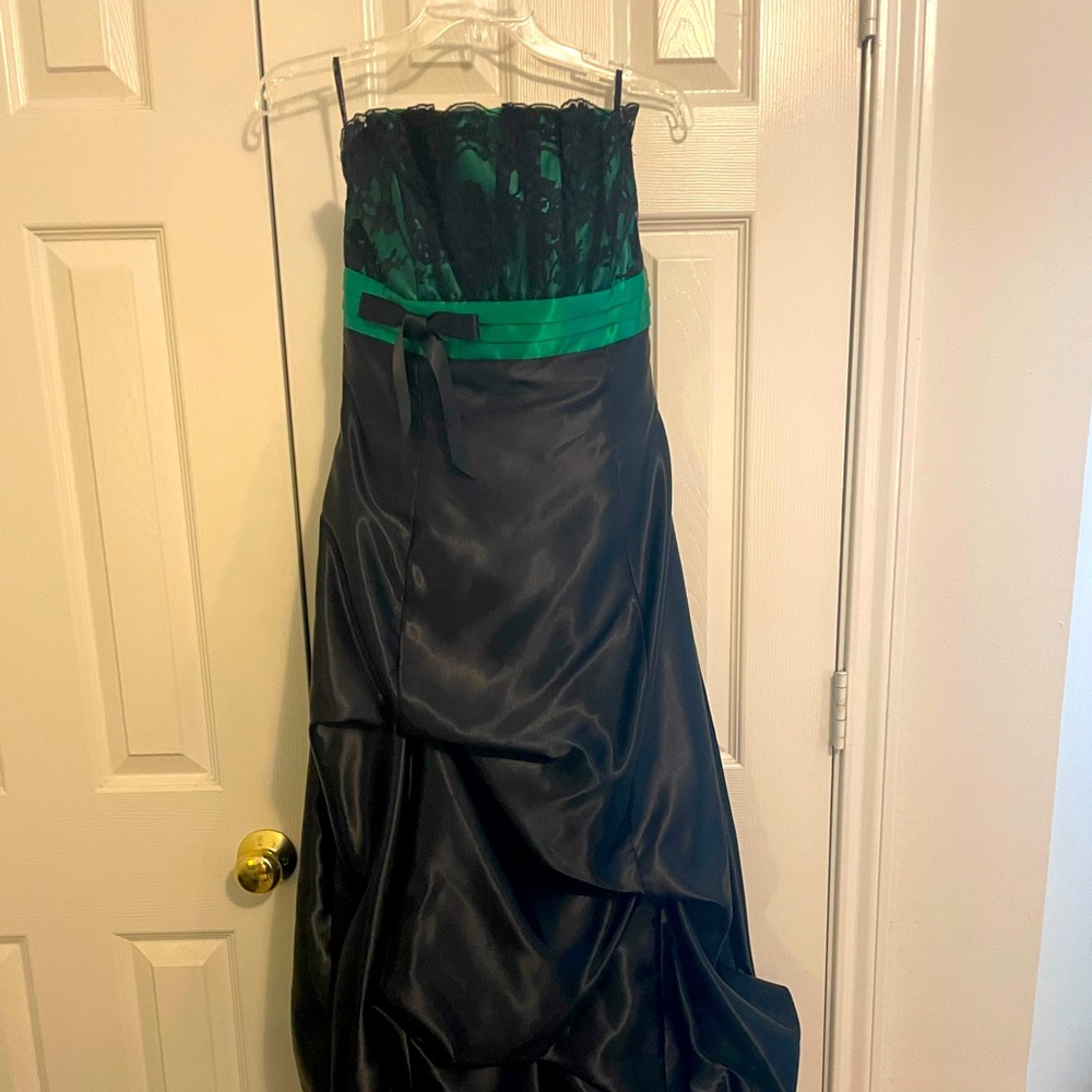 Elegant, long, black, formal gown by Jessica McClintock